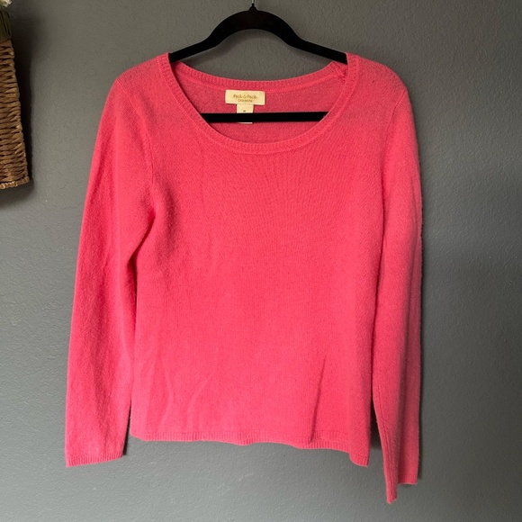 Peck & Peck 100% Cashmere Sweater 3/4 Sleeve Size M Pink Lightweight Minimalist - Picture 1 of 7